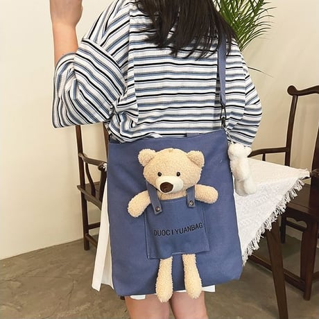 ぬいぐるみ付き トートバッグ 大容量 オールシーズン 帆布バッグ バッグ クマ ベアー キャンバストート カジュアル 韓国ファッション レディース DTC-643268837509
