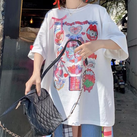 Tシャツ 立体リボン オーバーサイズ クルーネック トップス 半袖 ルーズ レトロ 韓国ファッション レディース 大人可愛い ガーリー DTC-782364443690