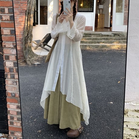 3点セット セットアップ 上下セット 不規則デザイン ニット トップス ロングシャツ ロングブラウス ワイドパンツ ルーズ 長袖 レトロ 大人可愛い ガーリー DTC-841684270768