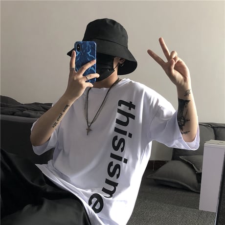 ユニセックス Tシャツ 半袖 メンズ レディース ラウンドネック シンプル 縦英字プリント オーバーサイズ 大きいサイズ ルーズ ストリート TBN-595489122767