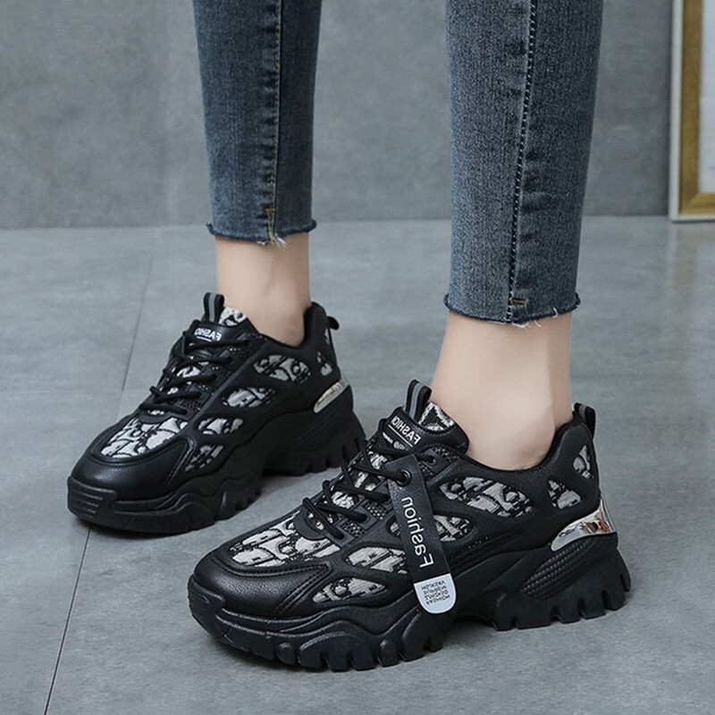 厚底 スニーカー レースアップ 5cm スポーツ 韓国ファッション