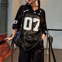tシャツ メッシュ切り替え ナンバリング カモフラージュ柄 迷彩柄 Vネック トップス オーバーサイズ プルオーバー 半袖 レトロ ストリート女子 カジュアル DTCA-888451993795