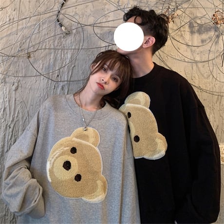 ユニセックス トレーナー クマちゃん ベアー ゆったり 韓国ファッション レディース メンズ 男女兼用 スウェット プルオーバー ルーズ ストリート系 ガーリー DTC-628396318255