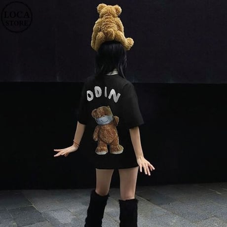 ユニセックス Tシャツ 半袖 マスククマちゃん バックプリント オーバーサイズ 大きめ カジュアル 韓国ファッション メンズ レディース 韓国ストリートファッション DTC-673750986109