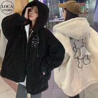 フード付き ボアブルゾン エンジェルくまちゃん 羽 フェイクラムウール ボアジャケット アウター ゆったり 長袖 レトロ 大人可愛い ガーリー カジュアル DTCA-857752590528