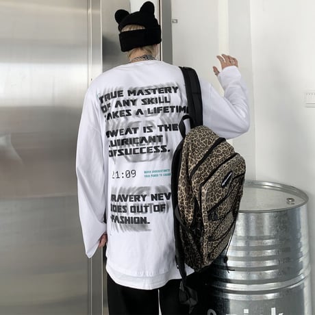 ユニセックス Tシャツ 長袖 ファントムレタープリント ラウンドネック オーバーサイズ トップス 大きめ カジュアル ストリートファッション DTC-650822796802