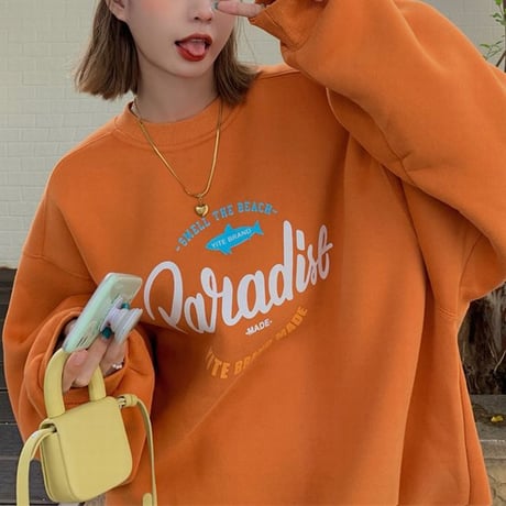 トレーナー プラスベルベット プルオーバー オーバーサイズ シンプル 韓国ファッション レディース トップス ルーズ レトロ ガーリー カジュアル ストリート系 DTC-655184802938