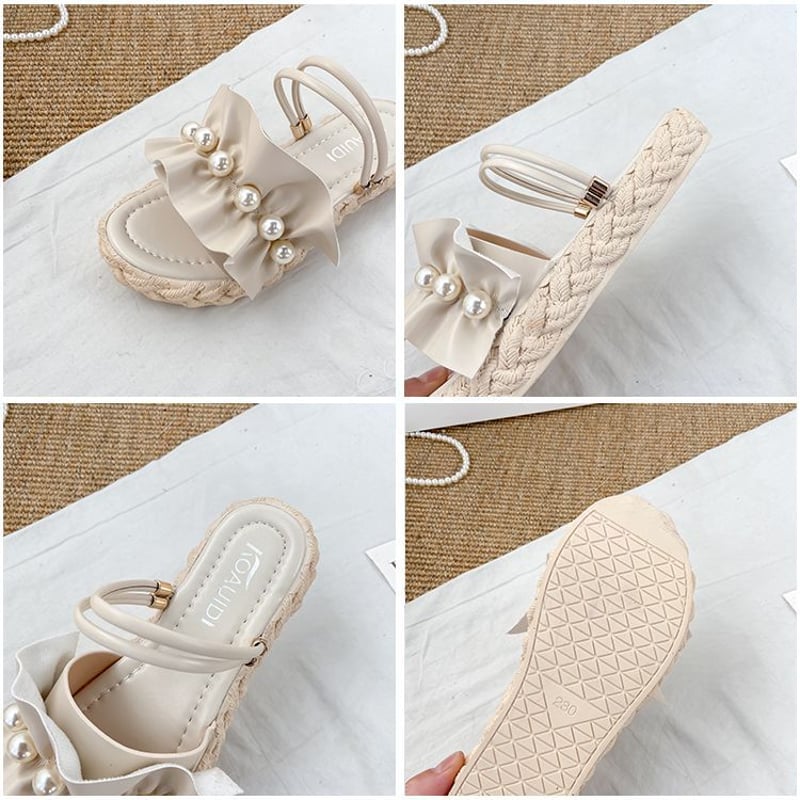夏のデートにぴったり❤️フリル&パール厚底サンダル【お出かけ 夏のデートにぴったり❤️フリル&パール厚底サンダル【お出かけ