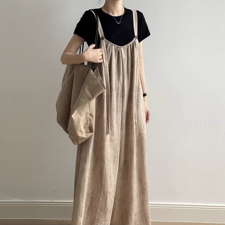 サロペットパンツ オールインワン ゆったり ジャンプスーツ 薄手 ノースリーブ サロペット 体型カバー レトロ 大人可愛い ガーリー DTCA-898578080118