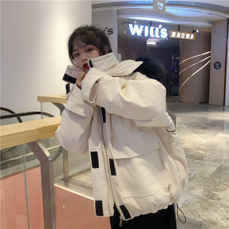 ファーブルゾン ダウンジャケット 韓国ファッション レディース ルーズ ジャンパー ゆったり ファーフード 体型カバー 大人カジュアル 韓国 (DTC-606322579577)