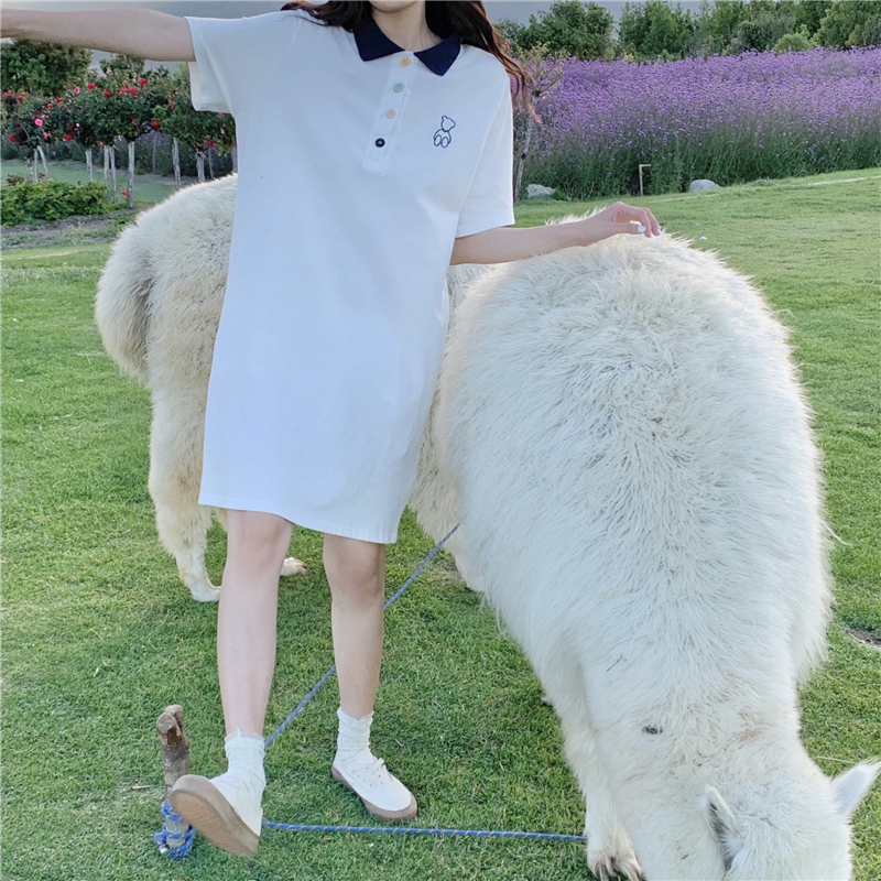 ポロワンピース カラフルボタン 半袖 薄手 ポロシャツ ワンピース 大人