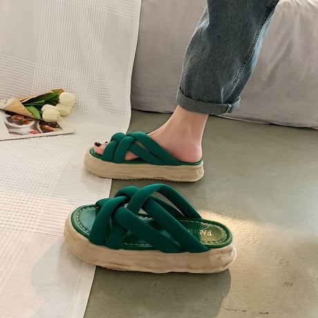 クロスベルト 厚底サンダル 22.5～25.0cm プラットフォーム 厚底 サンダル ビーチサンダル 美脚効果 脚長 トレンド 韓国ファッション レディース DTC-646643961256