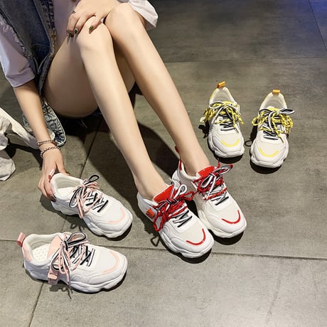 ダットスニーカー 22.5～25.0cm メッシュスニーカー 厚底 レースアップ メッシュ シューズ 厚底スニーカー カジュアル 韓国ファッション レディース DTC-619707329946