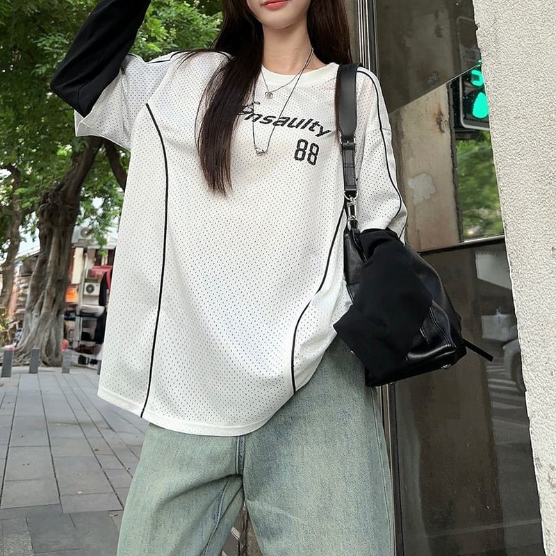フェイクレイヤード Tシャツ 重ね着 ナンバー ロンT オーバー