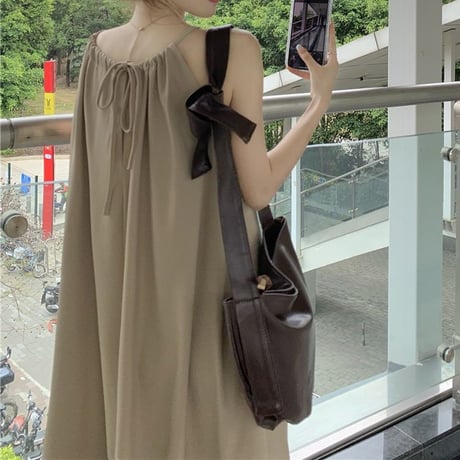 キャミワンピース ノースリーブ ギャザー マキシ丈 マキシワンピース 体型カバー ゆったりウエスト レトロ 大人可愛い ガーリー 韓国ファッション レディース DTC-708870156686