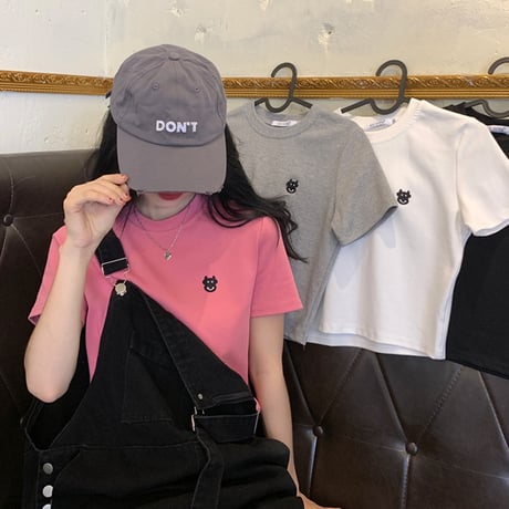 クロップド丈 Tシャツ 牛 プリント へそ出し 半袖 ラウンドネック 夏 韓国ファッション レディース ショート丈 トップス  カットソー 大人可愛い ガーリー DTC-640183810198