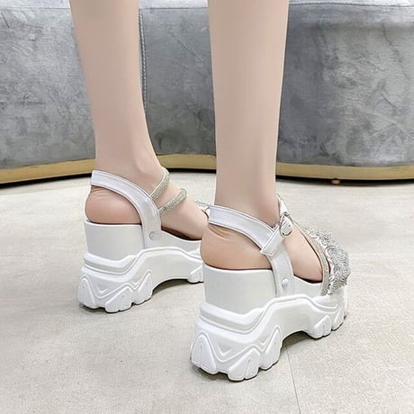 厚底 サンダル 22.0～24.5cm ビジュー ラインストーン バックル プラットフォーム 厚底サンダル オープントゥ 韓国ファッション レディース DTC-527407401064