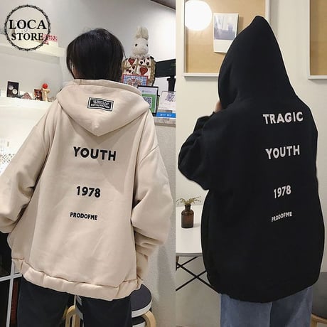 ジップアップ パーカー スウェット 韓国ファッション レディース バックプリント 英字 オーバーサイズ 秋 冬 大人カジュアル (DTC-561821959124)
