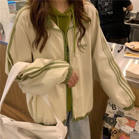 レディース ラインデザイン オーバーサイズ ジップアップブルゾン アフター ジャケット 春 秋 薄手 韓国 韓国ファッション (DTC-602387507401_011)