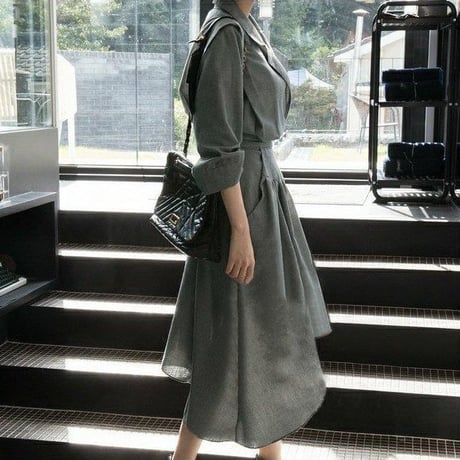 レディース チェック柄 ワンピース 長袖 ハイウエスト イレヘム ロング丈 秋冬 韓国 韓国ファッション (DCT-599731855970)