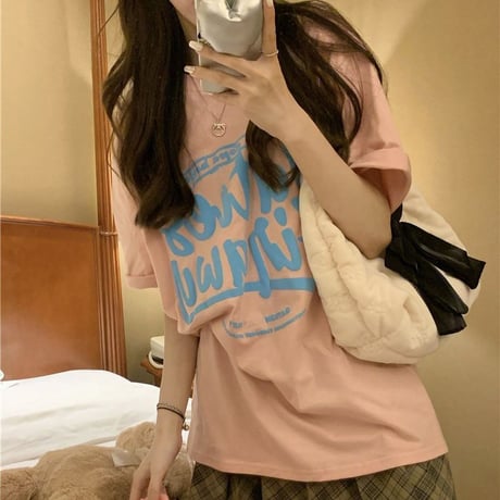 Tシャツ 半袖 英字プリント クルーネック オーバーサイズ ゆったり カジュアル 韓国ファッション レディース ストリートファッション DTC-707601251452