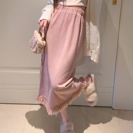 ロングスカート フリンジ ウエストゴム バックスリット ハイウエスト タッセル スカート レトロ 韓国ファッション レディース 大人可愛い ガーリー DTC-687400288800