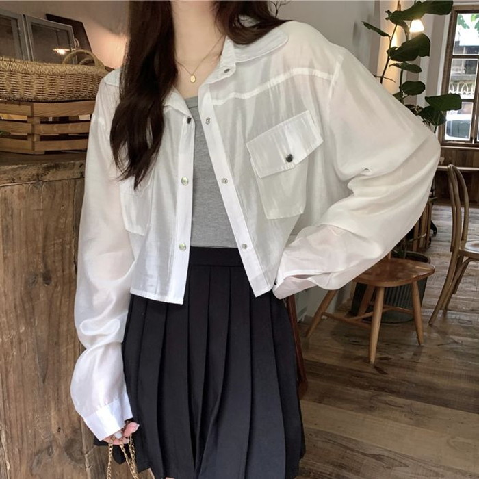 ショート丈 シャツ 薄手 シャツジャケット ブラウス ルーズ 長袖