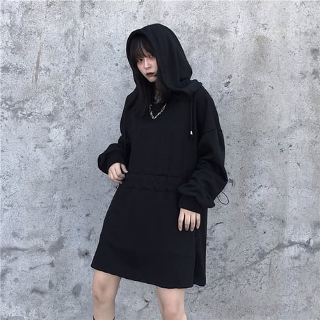 パーカーワンピース ウエストコード 刺繍 韓国ファッション レディース ワンピース ミニ丈 ゆったり ハイウエスト 長袖 大人可愛い ガーリー DTC-625440948860