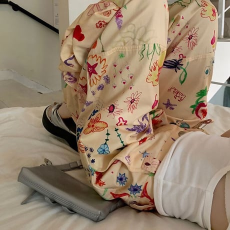 落書き風プリント モップパンツ ワイドパンツ カーゴパンツ ハイウエスト ルーズ ゆったり レトロ 韓国ファッション レディース 大人可愛い ガーリー カジュアル DTCA-722043592747