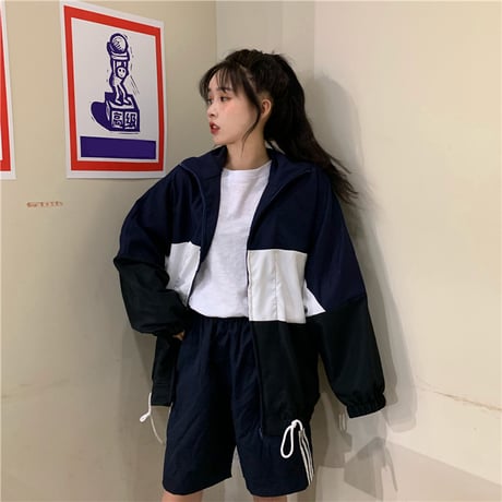 スポーツジャケット 韓国ファッション レディース ジャンバー ウインドブレーカー ライトアウター ジッパー ゆるかわ シンプル 春 秋 冬 韓国 (DTC-604833960608)