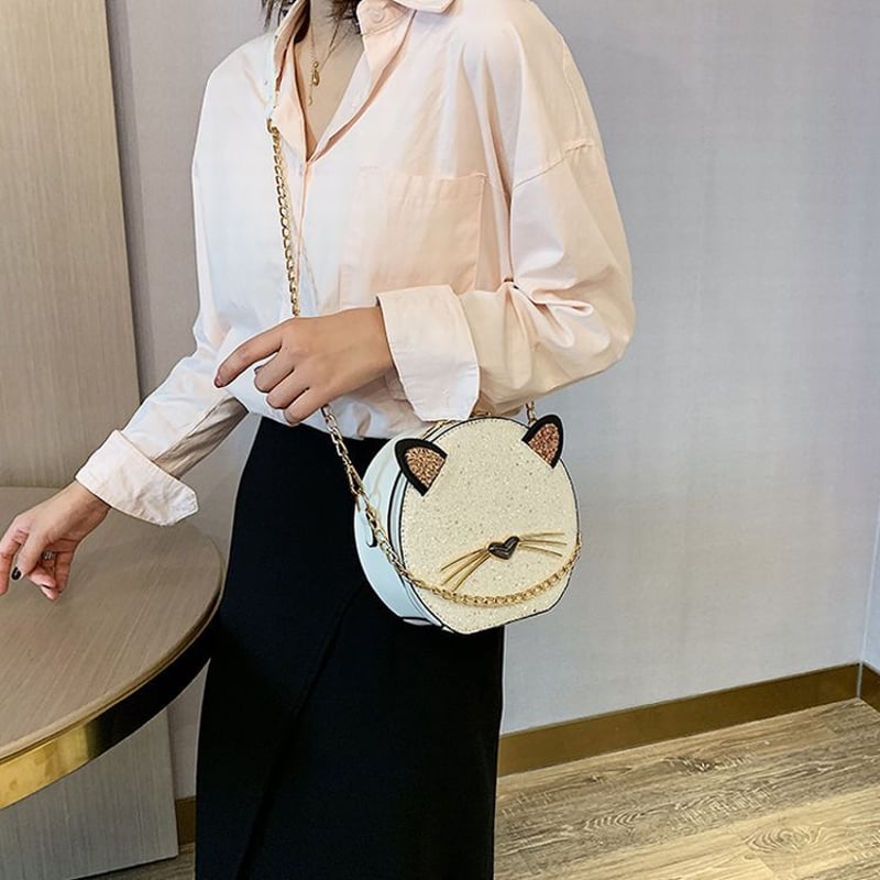 猫モチーフ スパンコール ショルダーバッグ ミニバッグ チェーン