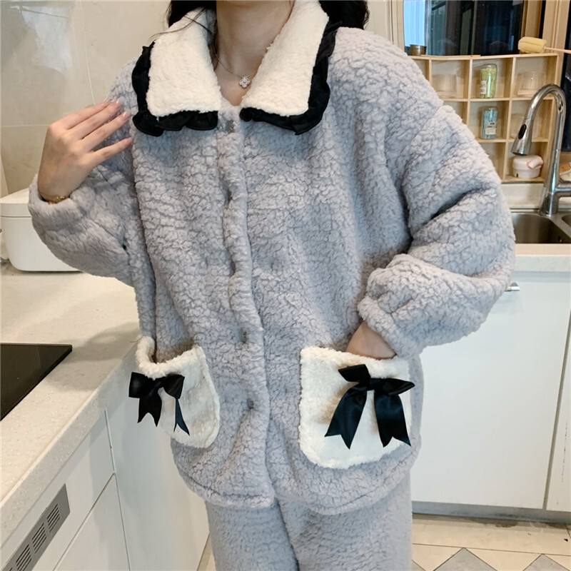 ルームウェア パジャマ セットアップ 上下セット 襟付き リボン