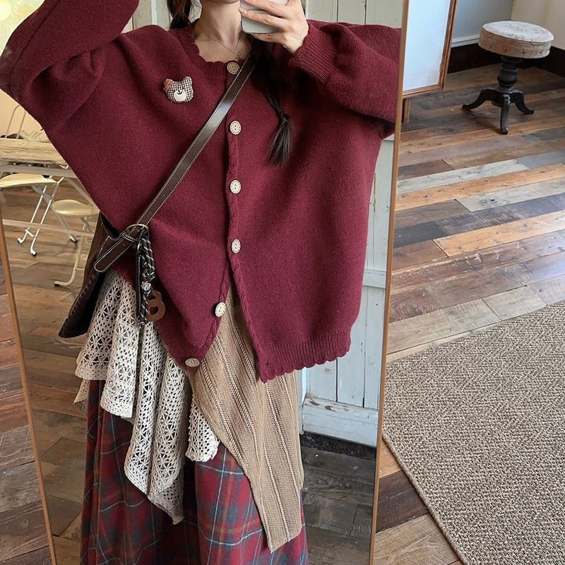 セットアップ カーディガン クマちゃん ロングスカート 不規則