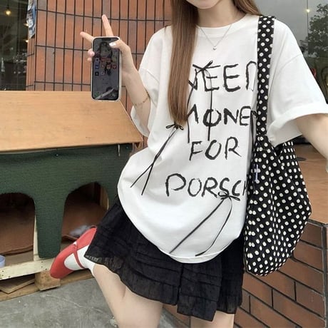 Tシャツ リボン 英字 オーバーサイズ トップス 半袖 スカート ティアードミニスカート フリル レトロ 韓国ファッション レディース 大人可愛い ガーリー DTC-789326173684