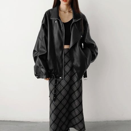 PU レザージャケット フェイクレザー ジップアップ ライダースジャケット ライトアウター ブルゾン オーバーサイズ ゆったり ルーズ レトロ カジュアル DTCA-976311479402
