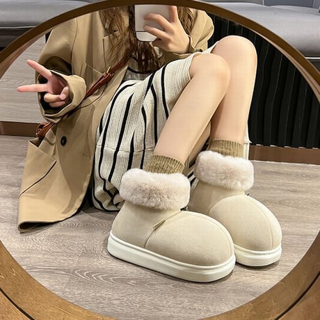 ムートンブーツ ショートブーツ 23.0～25.5cm ショート丈 ブーツ もこもこ ファーブーツ カジュアル かわいい 歩きやすい 韓国ファッション レディース DTC-738247243850