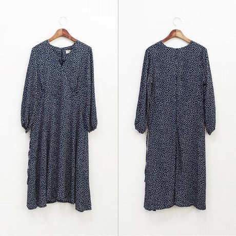 レディース ロングワンピース 長袖 ドット柄 レトロ風 フェミニン Vネック 韓国ファッション オルチャン (DCT-577551628325)
