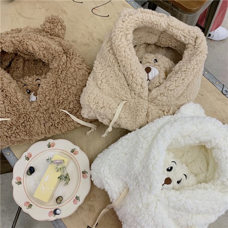 ボア フードウォーマー マスク ネックウォーマー クマちゃん ベアー 防寒 かわいい 韓国ファッション レディース DTC-634945646980
