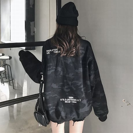 ユニセックス トレーナー カモフラージュ柄 迷彩 プラスベルベット 長袖 オーバーサイズ スウェット 韓国ファッション カジュアル ストリート系 DTC-629139632932