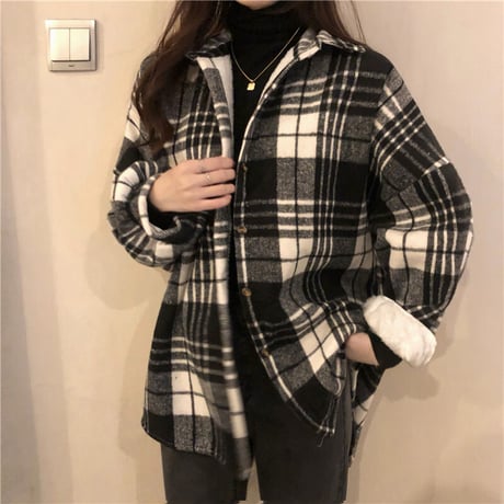裏起毛 チェック柄 シャツ ジャケット アウター 厚手 暖かい チェックシャツ 長袖 ゆったり 韓国ファッション レディース 大人可愛い カジュアル レトロ DTC-658447529229