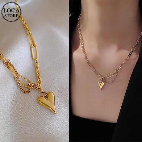 ピーチハート ネックレス チェーン付き 金属アレルギー対応 ペンダント アクセサリー チタンスチール K14メッキ シンプル DTC-629174305990