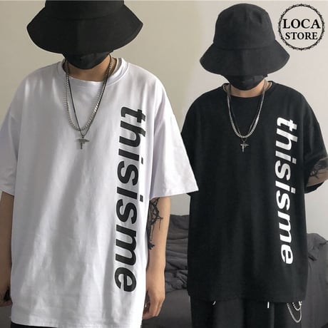 ユニセックス Tシャツ 半袖 メンズ レディース ラウンドネック シンプル 縦英字プリント オーバーサイズ 大きいサイズ ルーズ ストリート TBN-595489122767