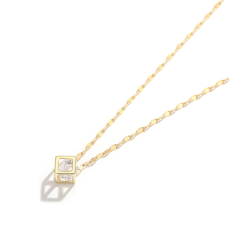 ネックレス キューブ CZ チェーン付き 金属アレルギー対応