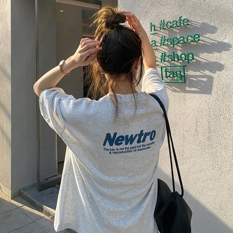 tシャツ ワンポイント バックプリント オーバーサイズ 半袖 ドロップショルダー クルーネック シンプル ルーズ レトロ 大人可愛い ガーリー カジュアル DTCA-645393552994
