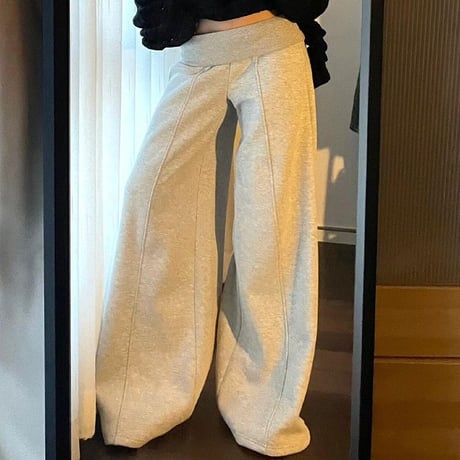 スウェットパンツ センタープレス 裏起毛 ワイドパンツ ウエストゴム ボトムス イージーパンツ ゆったり レトロ カジュアル DTCA-829529200177