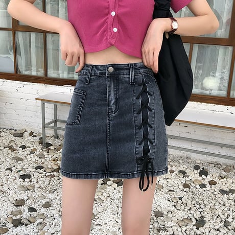 編込み デニムスカート ショートパンツ 韓国ファッション レディース スカパン インナーパンツ ハイウエスト ショート丈 Aライン ガーリー レトロ DTC-618967660120