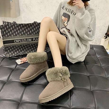 ムートンブーツ ファーブーツ サイドジッパー 23.0～25.5cm 韓国ファッション レディース ファー ブーツ もこもこ 防寒 カジュアル ガーリー 631571910004
