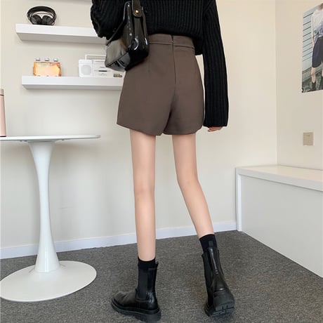 ショートパンツ ハイウエスト ボタン 韓国ファッション レディース ワイドレッグパンツ カジュアル 大人可愛い ガーリー DTC-631987259023