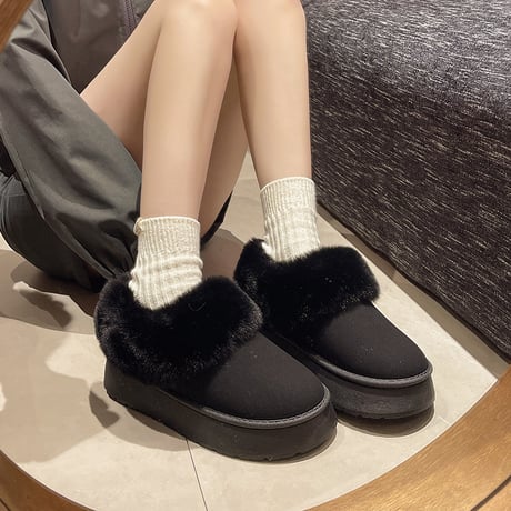 厚底 ムートンブーツ スリッポン ショート丈 フェイクファー 厚底ブーツ 裏起毛 ブーツ 保温 防寒 暖かい もこもこ カジュアル 韓国ファッション レディース DTCA-740558533782