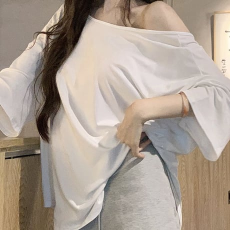 バックオープン Tシャツ 背中開き オーバーサイズ ドロップショルダー トップス ルーズ レトロ 韓国ファッション レディース 大人可愛い ガーリー DTC-810583573440